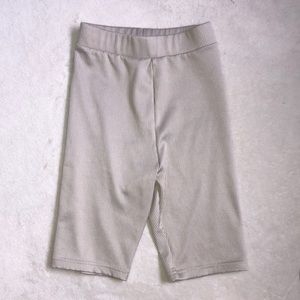 Beige Ribbed High Waisted Fitted Biker Shorts